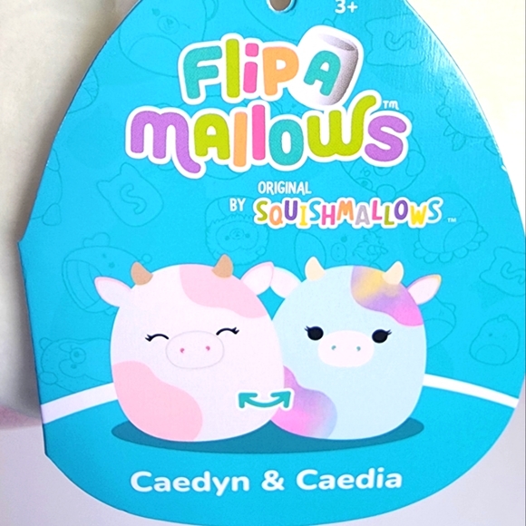 CAEDYN 🔁 CAEDIA 🐄 Blue Rainbow & Pink Cow FlipAMallow Original Squishmallows - Picture 9 of 10